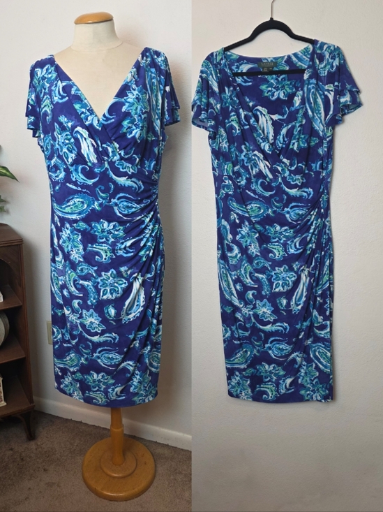 Ralph Lauren Dresses & Skirts - RALPH LAUREN Plus Size 16W Blue Floral Paisley Wrap Dress Stretchy Wedding